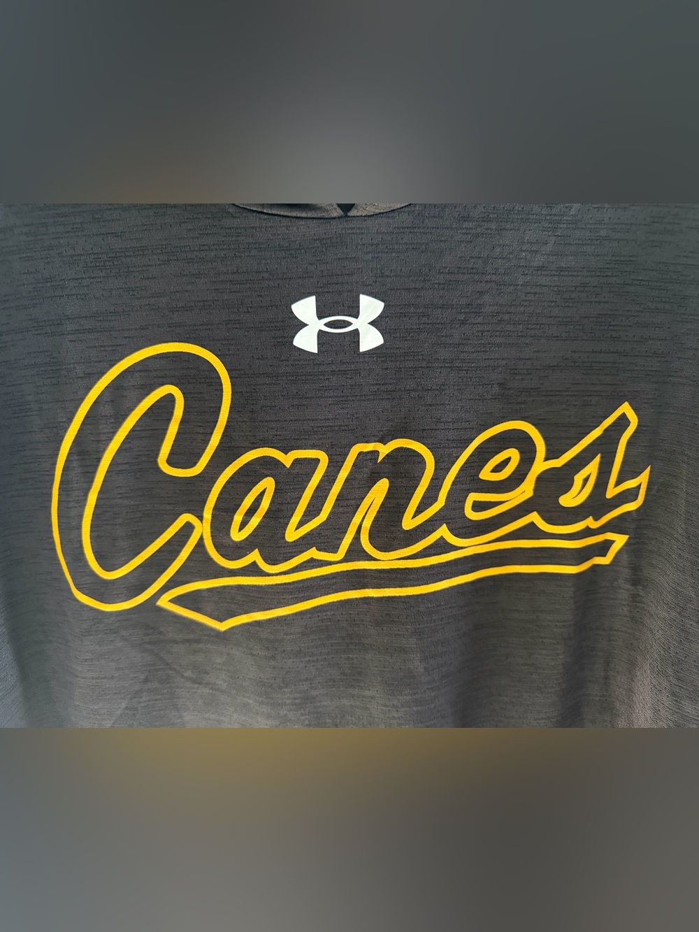 Under Armour Greyish Black Hooded Long Sleeve Performance Tee with Canes Script